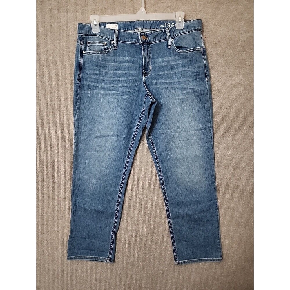 Gap 1969 Real Straight Skimmer Jeans Mens 33 Blue Medium Wash Stretch NEW